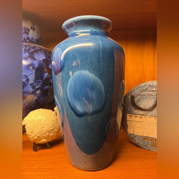 Poole pottery mcm mid century modern vintage blue polka dot vase 8” - Picture 2 of 9